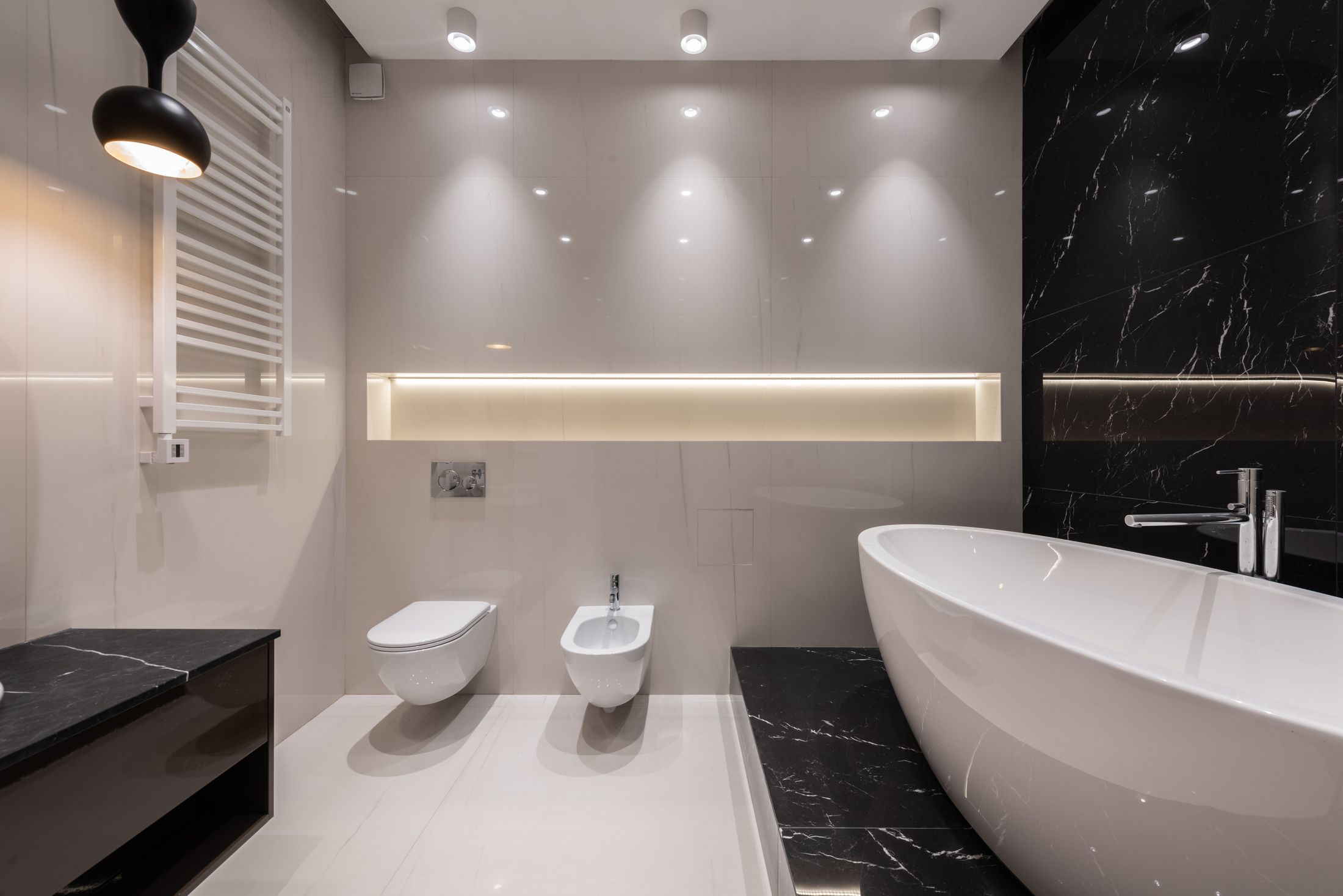Modern bathroom with considered plumbing fixtures and finishes